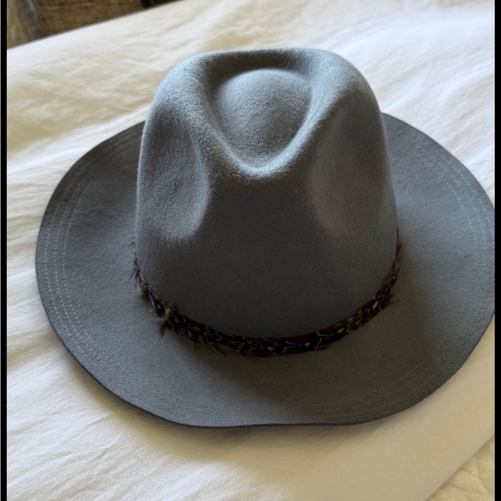 Olive & Pique Gray Fedora Hat with feathered Bandages